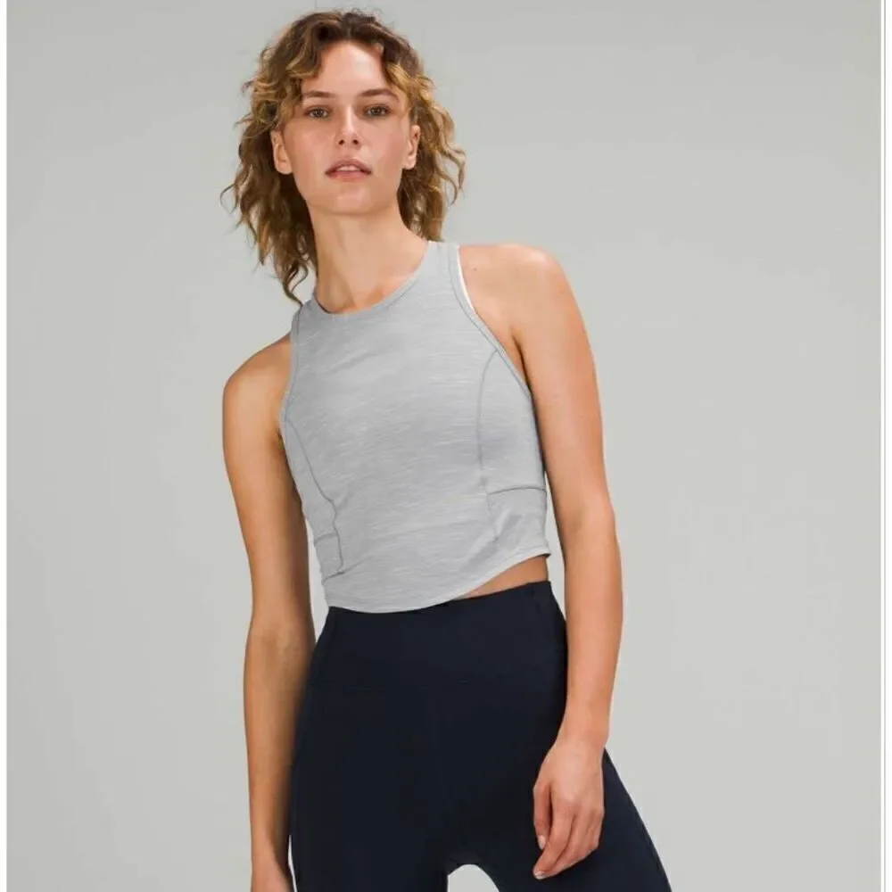 Lululemon Power Thru Crop Tank Top Heathered Rhino Grey Racerback Women's Size 4